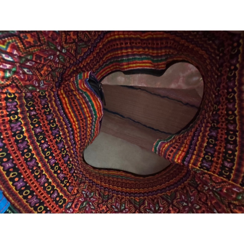 Boho Embroidered Tote Bag‎ Blue Floral Geometric Woven Shoulder Bag Zipper Top - Picture 5 of 6